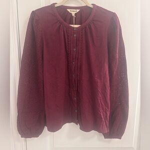 NWT 100% Cotton Boden Deep Red Textured Blouse Size 14